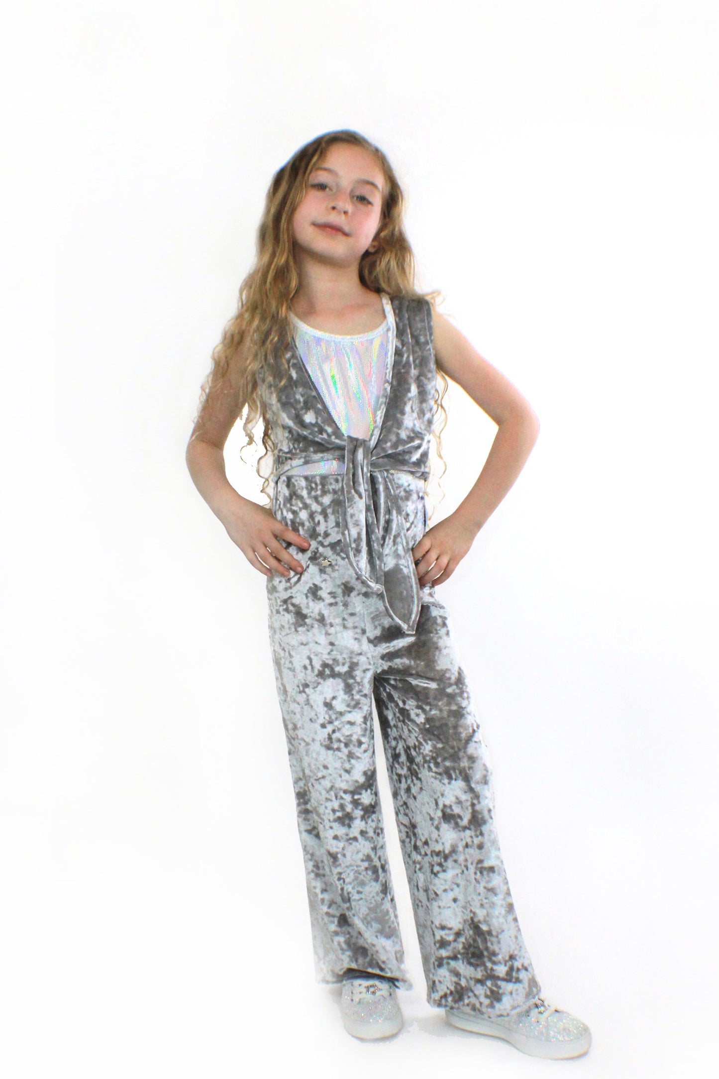 COCO With Pocketwist™ – Silver Crushed Velvet Jumpsuit