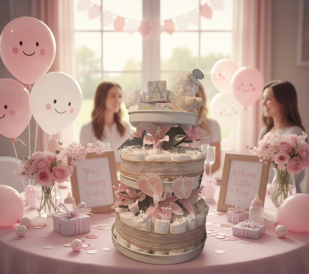 Flower Baby Girl Diaper Cake
