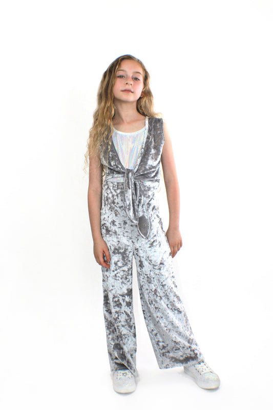 COCO With Pocketwist™  – Silver Crushed Velvet Jumpsuit
