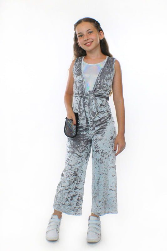 COCO With Pocketwist™  – Silver Crushed Velvet Jumpsuit