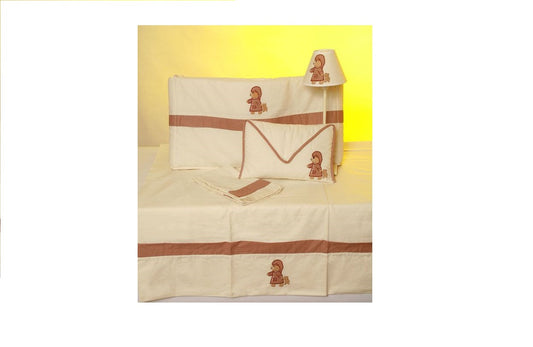 Baby Crib Duvet Cover & Sheet Set Beige Bear Embroidery 70cm Crib