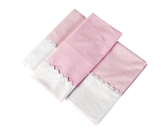 Baby Crib Duvet Cover & Sheet Set Pink Vichy Cotton for 70cm Crib